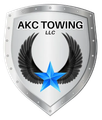 AKC Towing logo: silver shield with wings, blue star, and text "AKC TOWING LLC".
