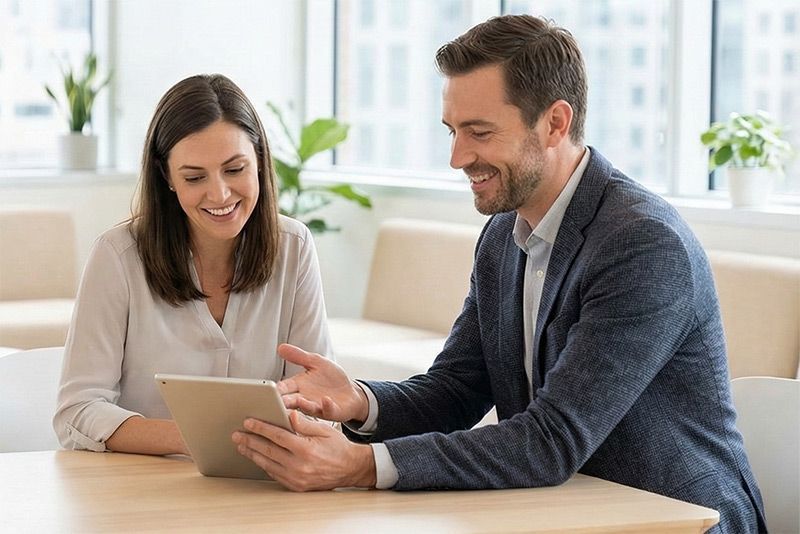 Speak with a licensed advisor about life insurance coverage options Life insurance advisor discussing coverage options with a client