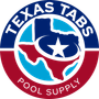 A logo for texas tabs pool supply with a texas flag in the center