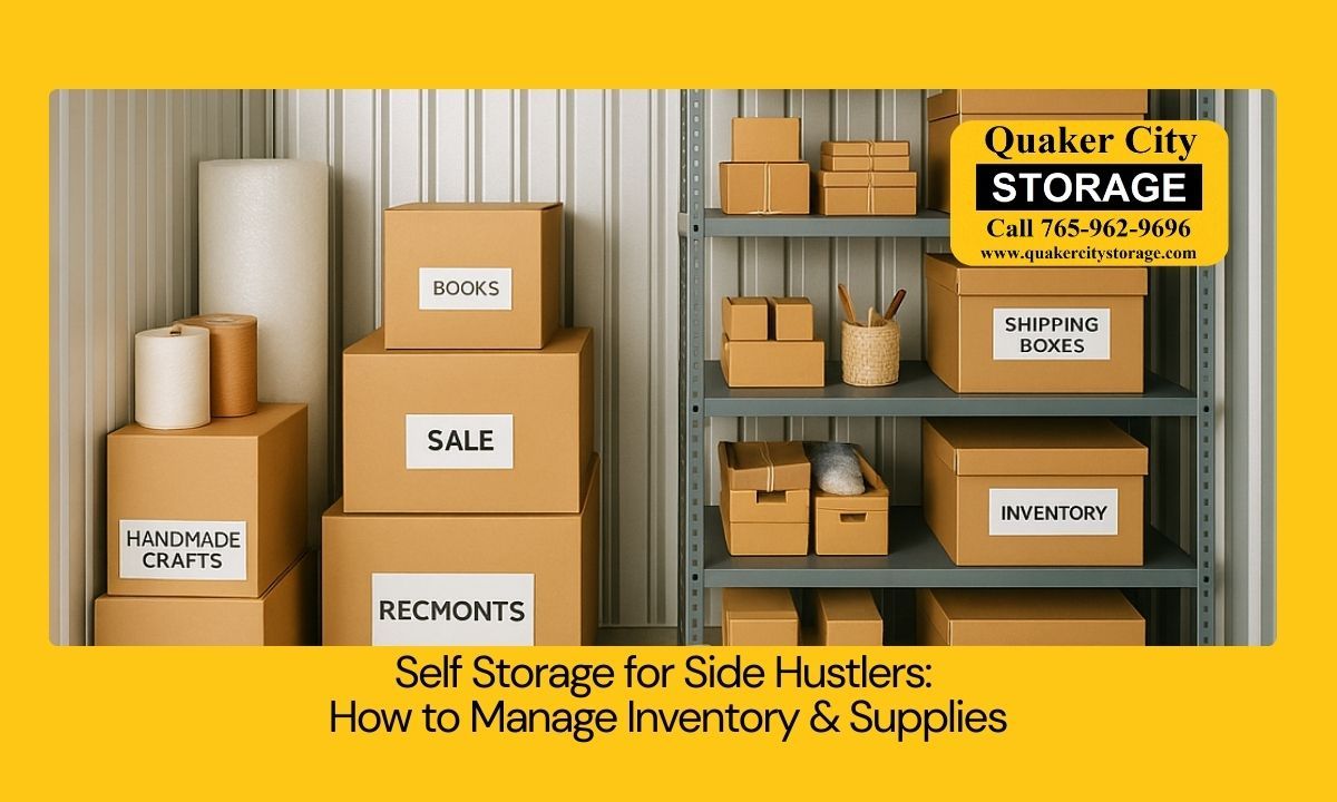 Self storage unit helping side hustle businesses organize inventory and supplies