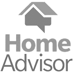 a home advisor logo with a house and a speech bubble .