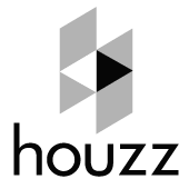 the houzz logo is black and white and has a triangle in the middle .