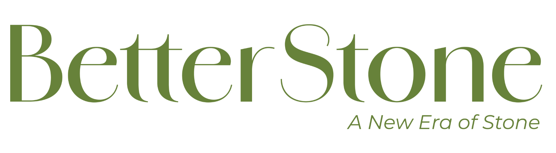 Logo for Better Stone, in green serif font, with the tagline "A New Era of Stone" below.