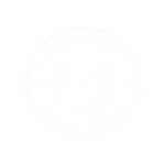 White circle with faint text and small dots, likely a logo or emblem.