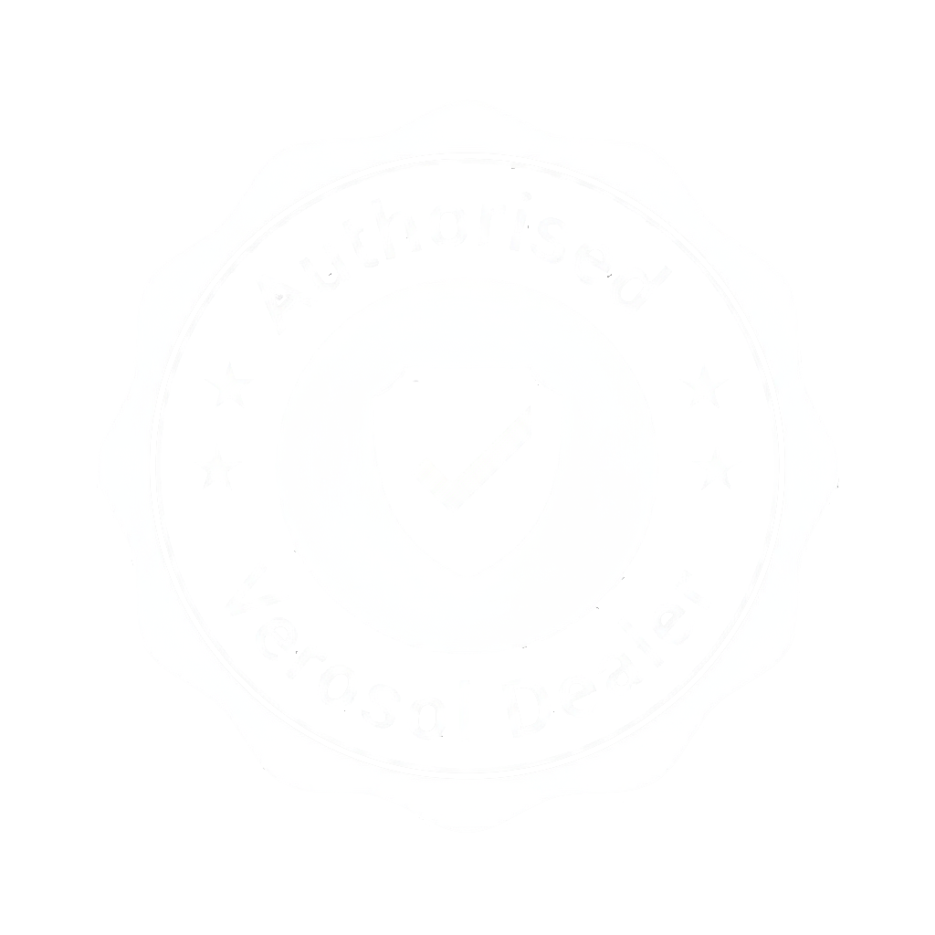 White circle with faint text and small dots, likely a logo or emblem.