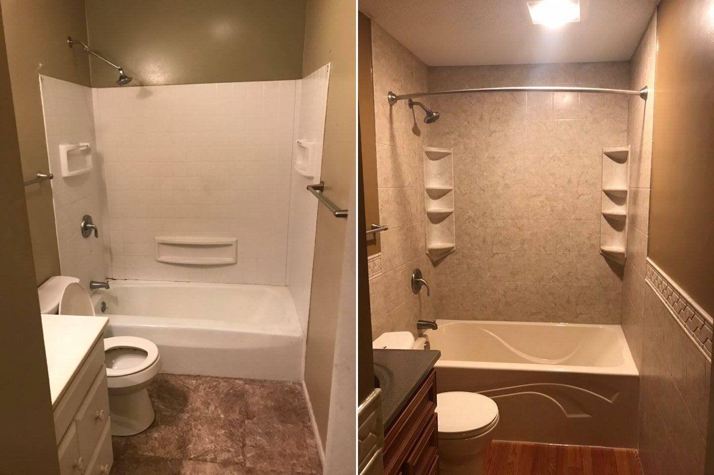 Before & After ( Tub, Walls, Vanity Tops & Cabinets, Floors, Wainscoting & Toilet)