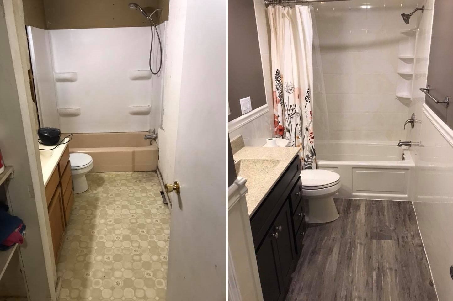 Before & After (Tub, Walls, Vanity tops & Cabinets, Floors, Wainscoting & Toilet)