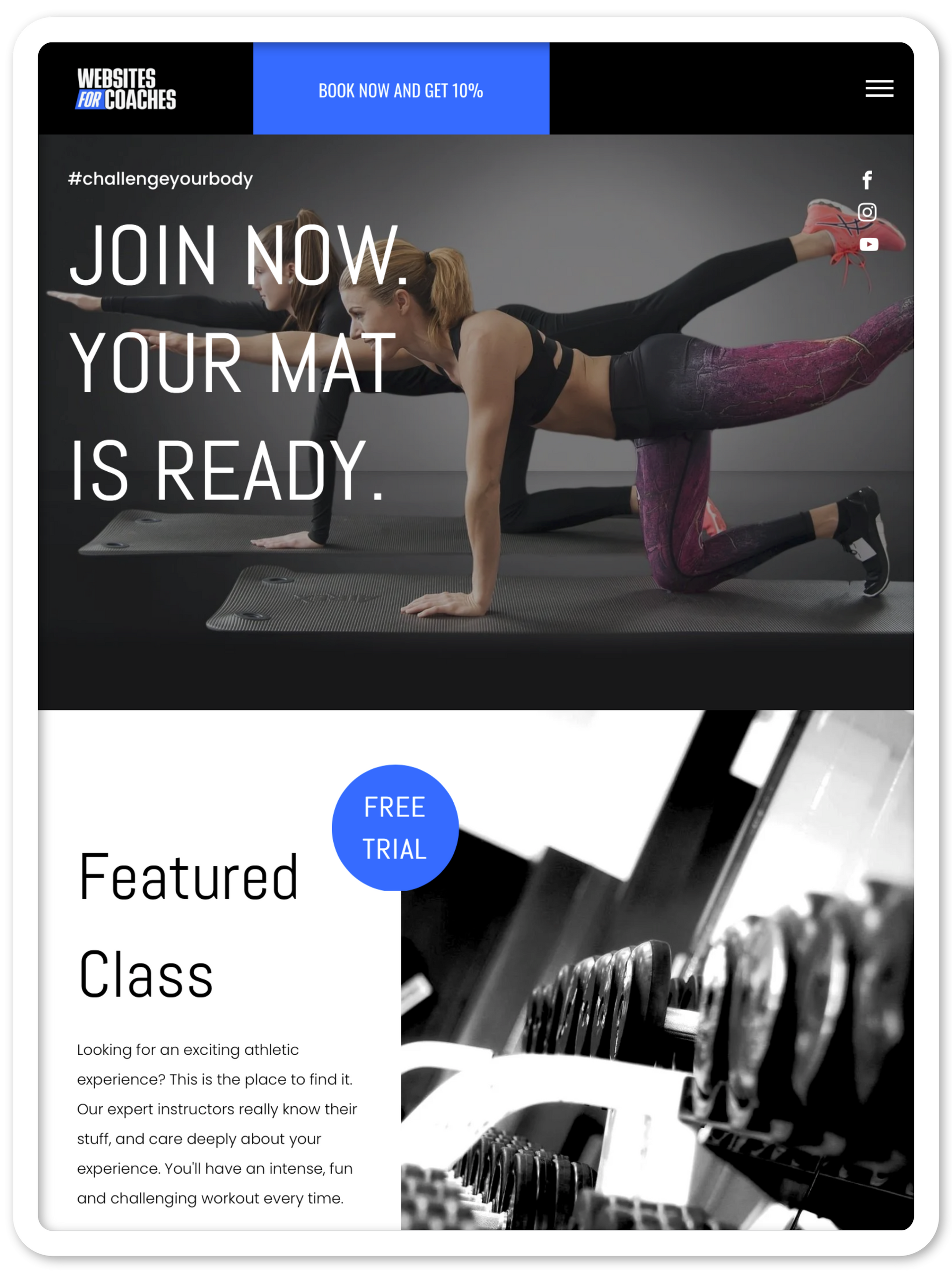 A woman is doing yoga on a yoga mat on a tablet.