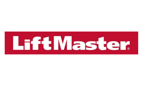 LiftMaster logo in white text on a red rectangular background.