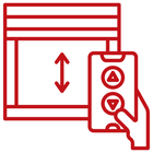 Red icon: Window with up/down arrows; hand holding remote with up/down buttons.