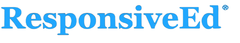 The logo for responsive ed is blue and white on a white background.