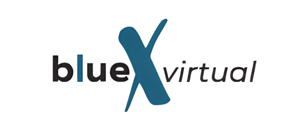 The blue x virtual logo is on a white background.