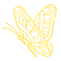 A yellow butterfly is flying in the air on a white background.