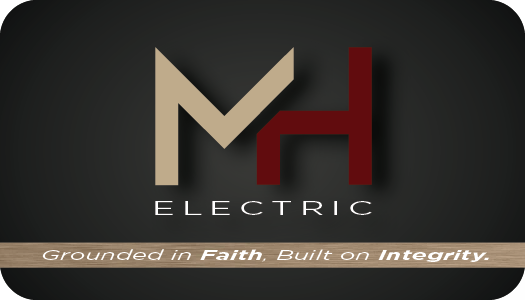 A logo for mh electric grounded in faith built on integrity