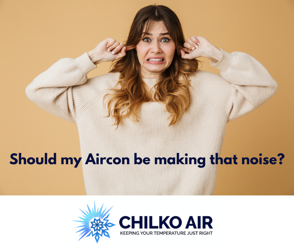 Woman blocking her ears with distain due to a noisy air conditioning unit that needs to be repaired