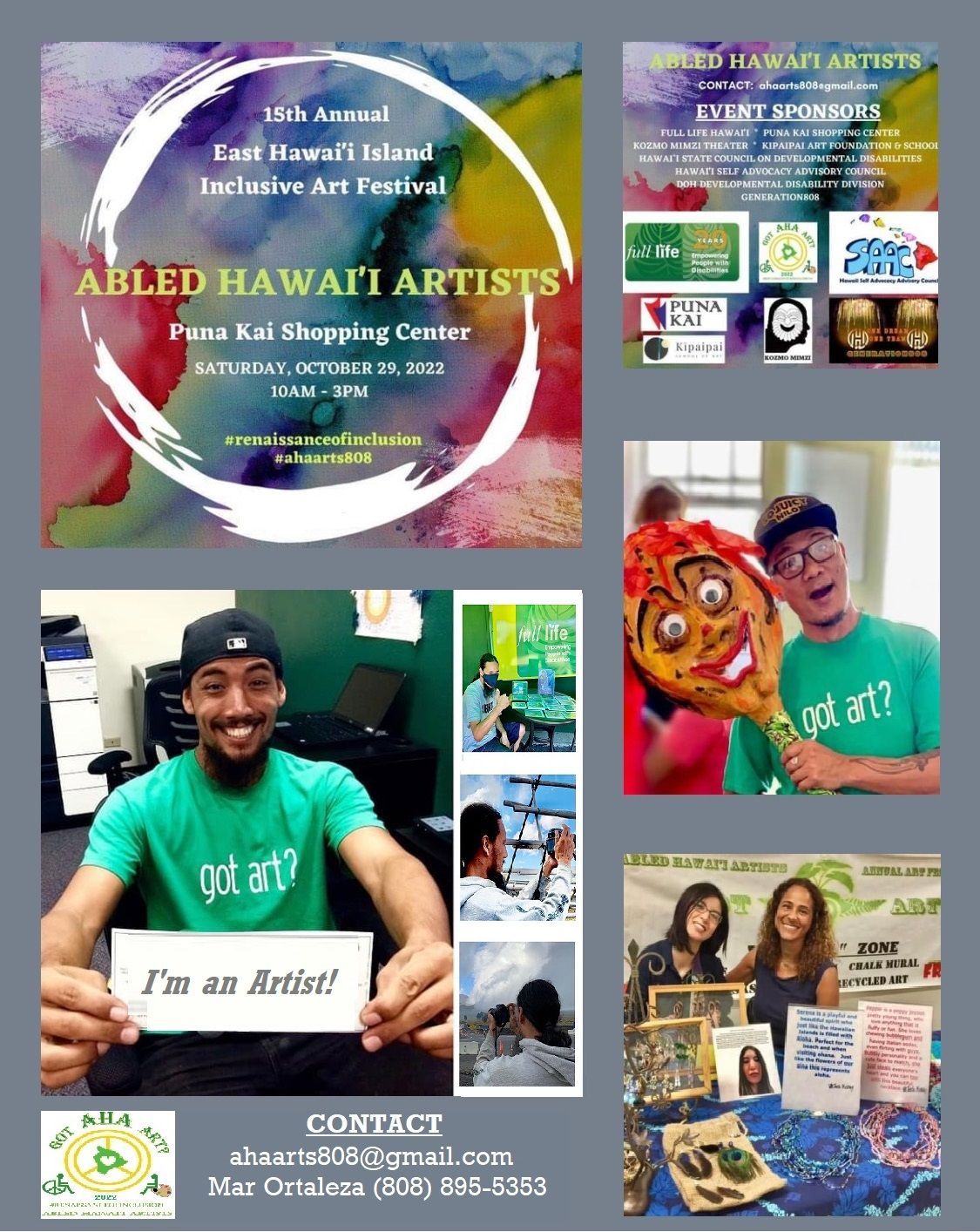 A man in a green shirt is holding a sign that says i 'm an artist