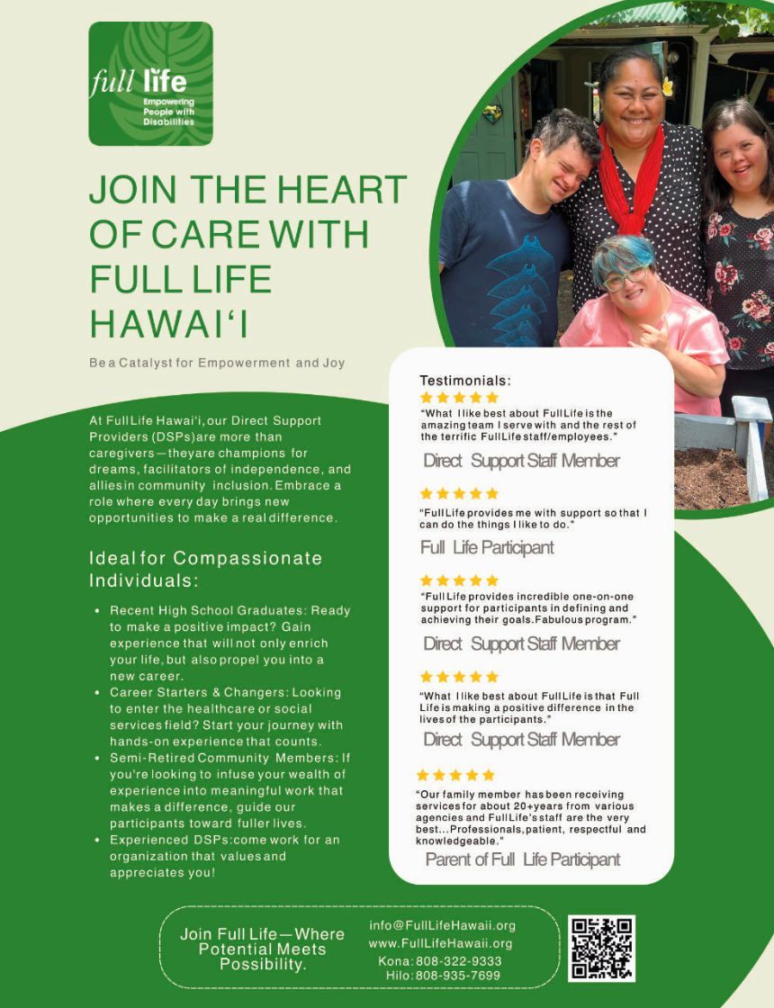 A flyer that says join the heart of care with full life hawaii
