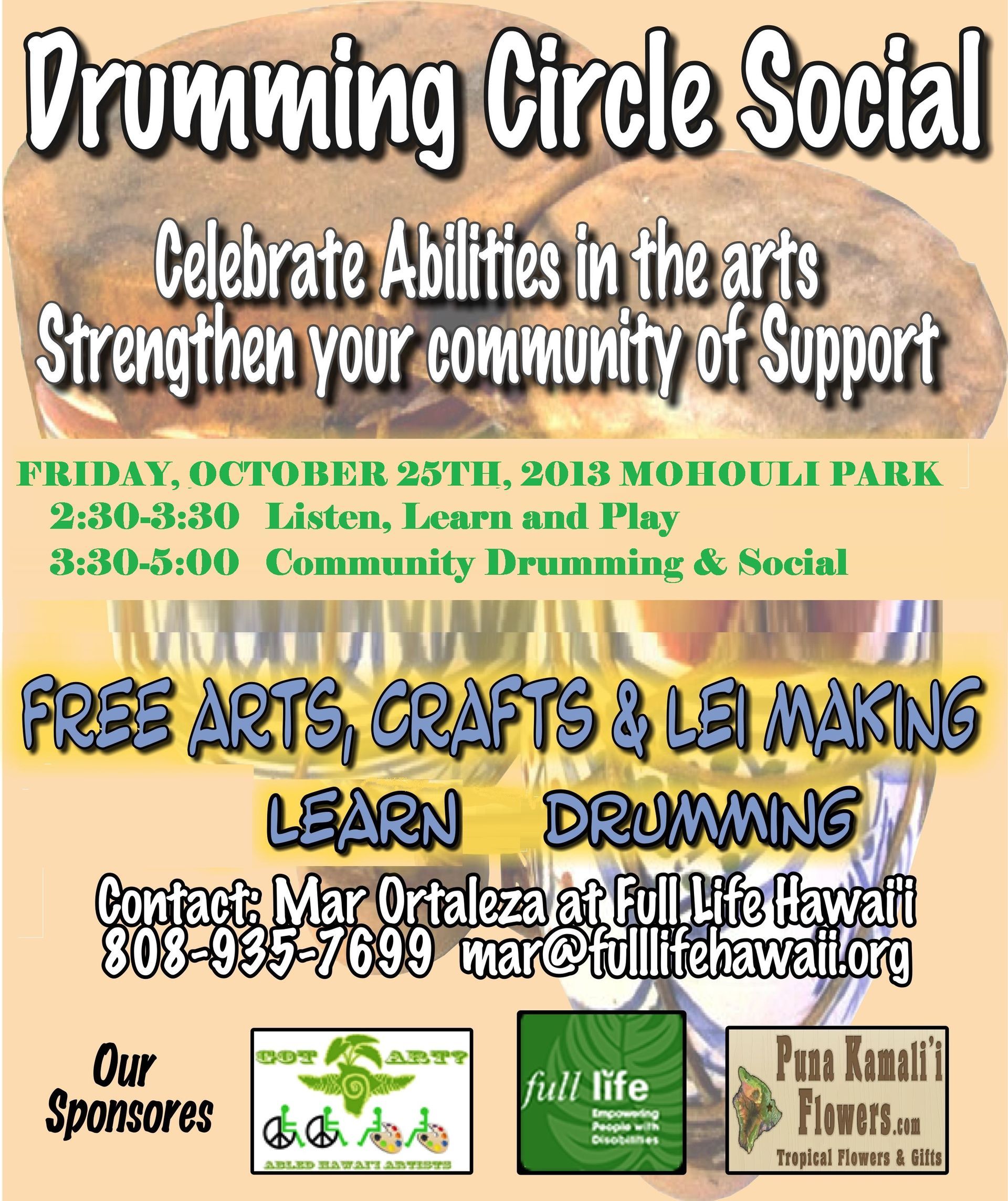 A poster for a drumming circle social event