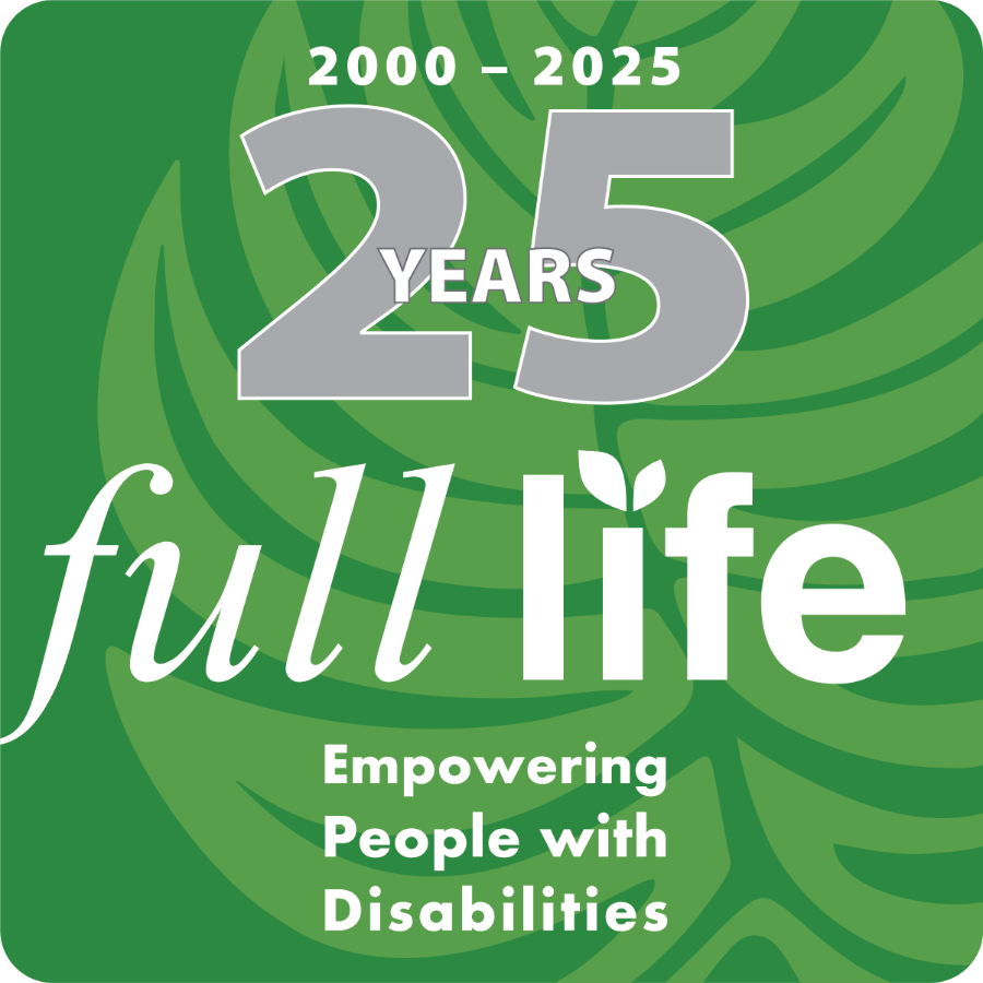 A green leaf with the words full life empowering people with disabilities on it