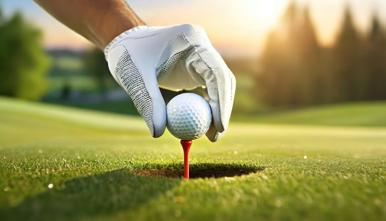 A person is putting a golf ball into a hole on a golf course.