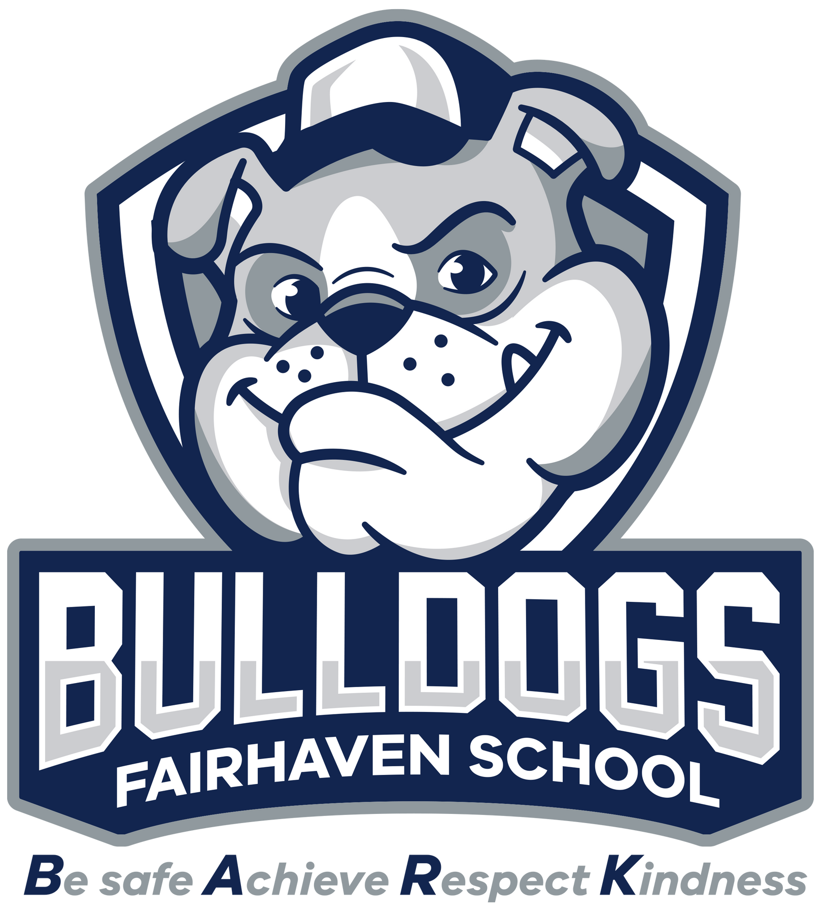 School logo: Bulldog head in a shield, 