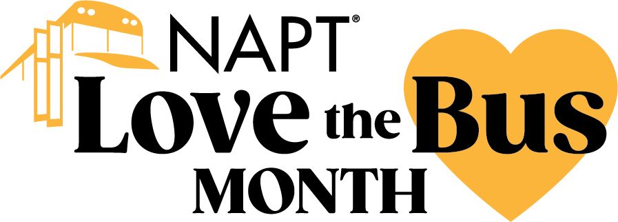 NAPT Love the Bus Month logo including a yellow heart and yellow school bus cutout.
