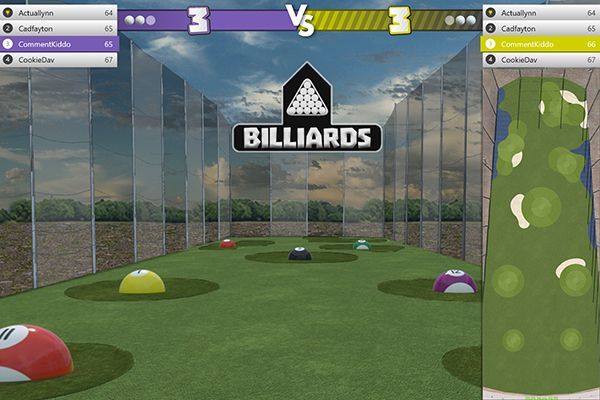 A game of billiards is being played on a computer screen
