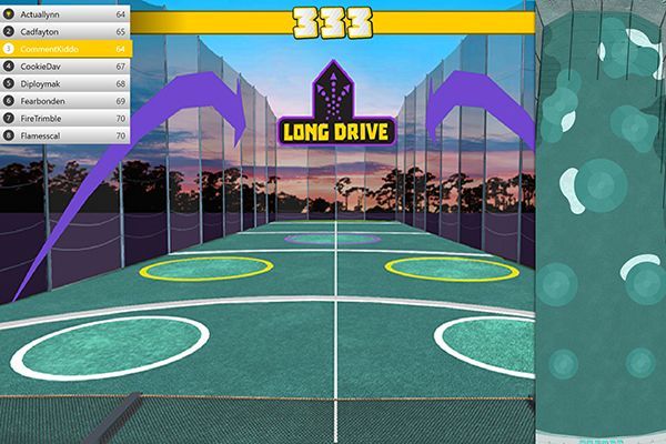 A basketball court with the words long drive on it