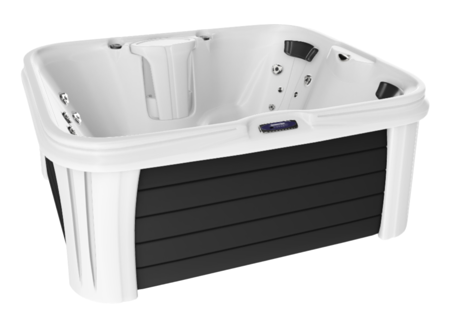 A white and black hot tub on a white background