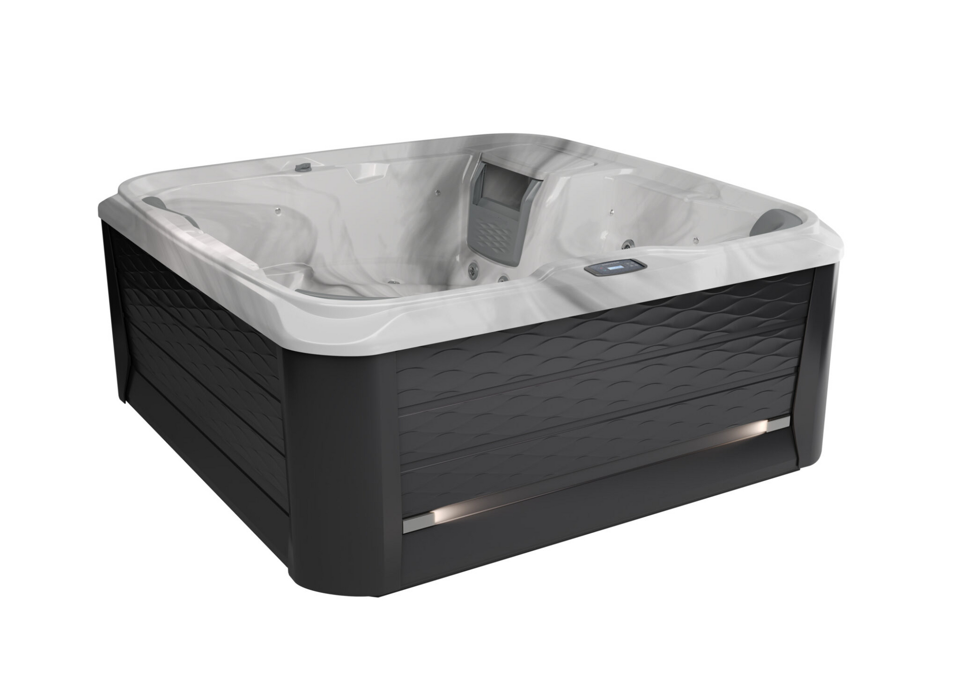 A black and white hot tub on a white background.
