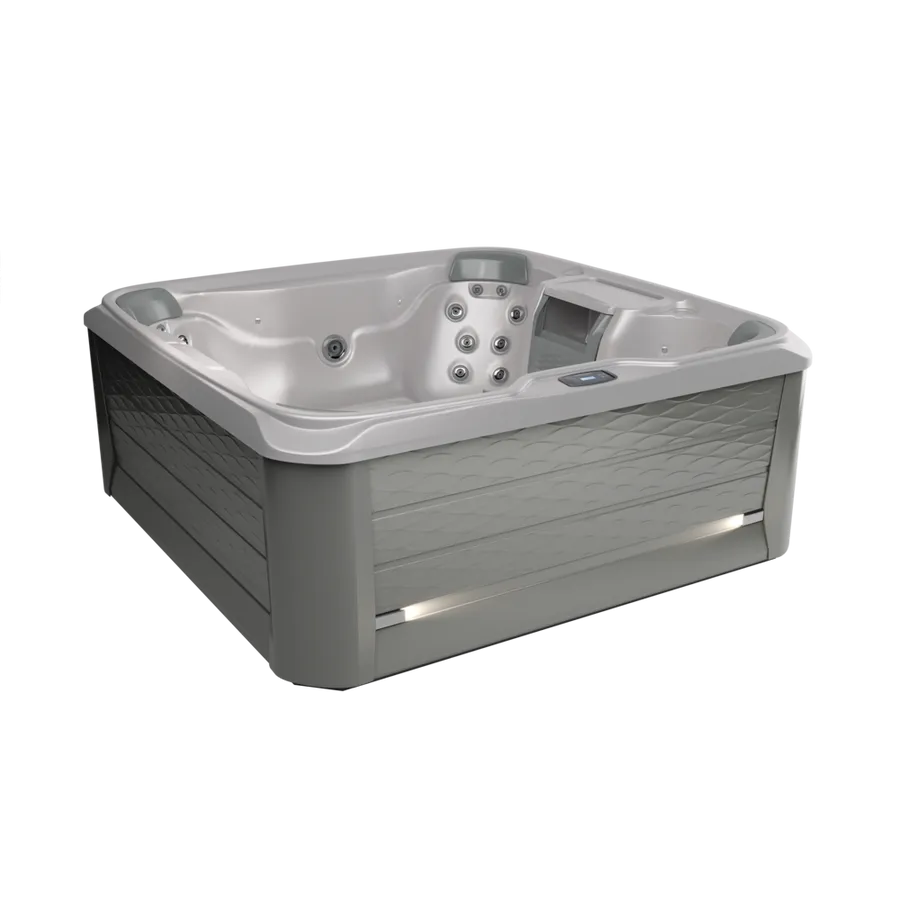 A square gray and white hot tub on a white background