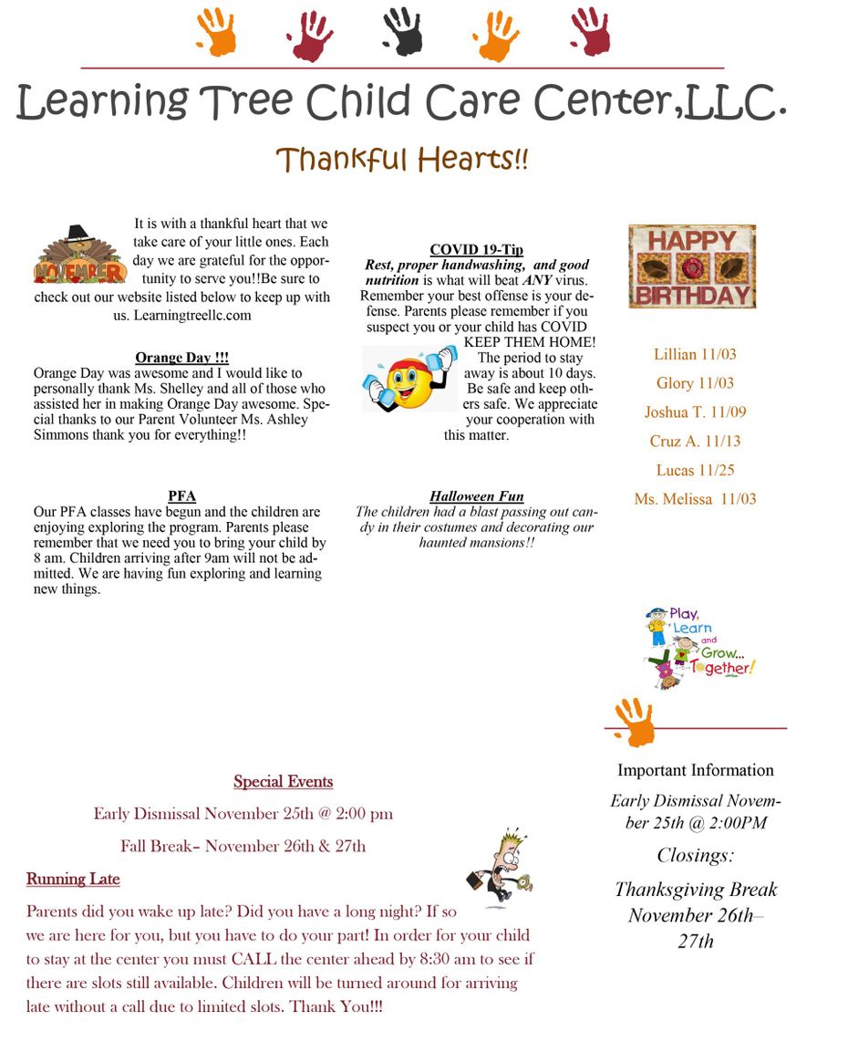 Newsletter — Learning Tree Childcare Center, LLC — Calumet City, IL