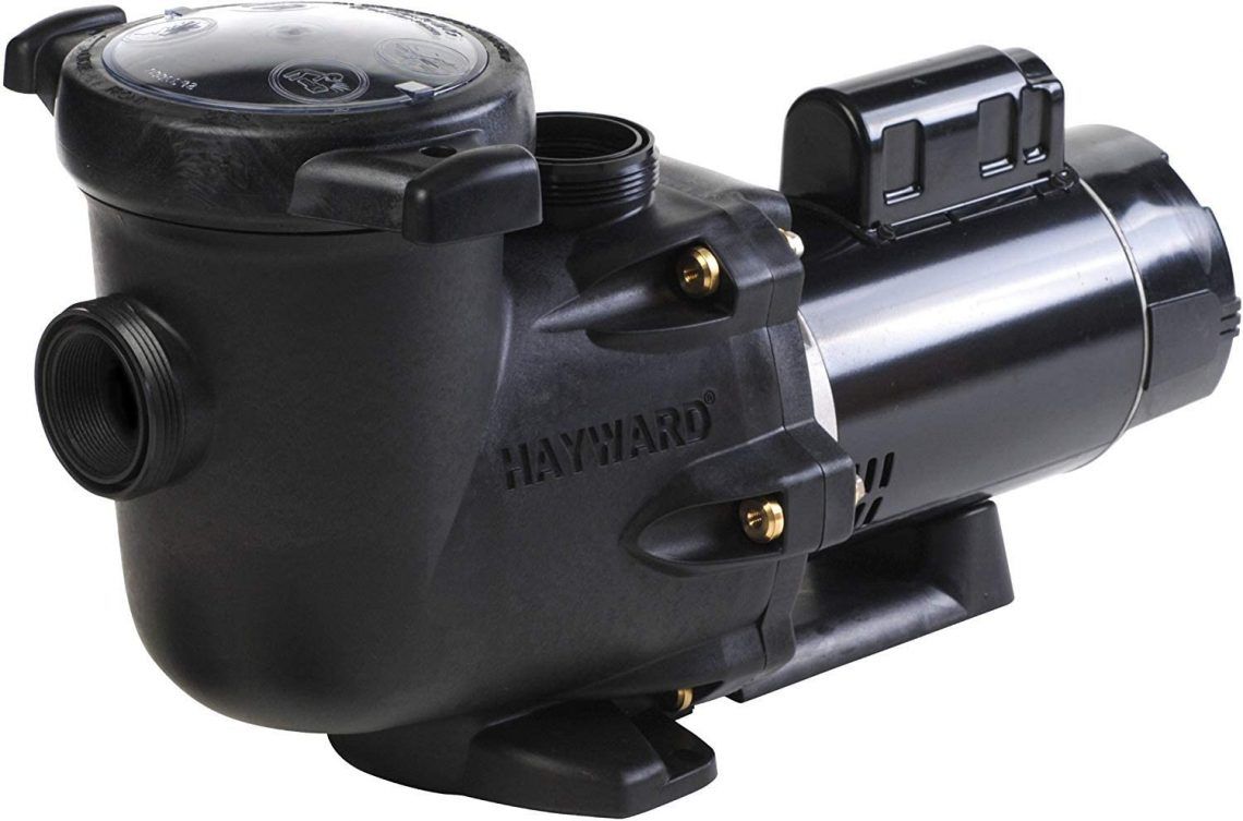 A black swimming pool pump from hayward on a white background
