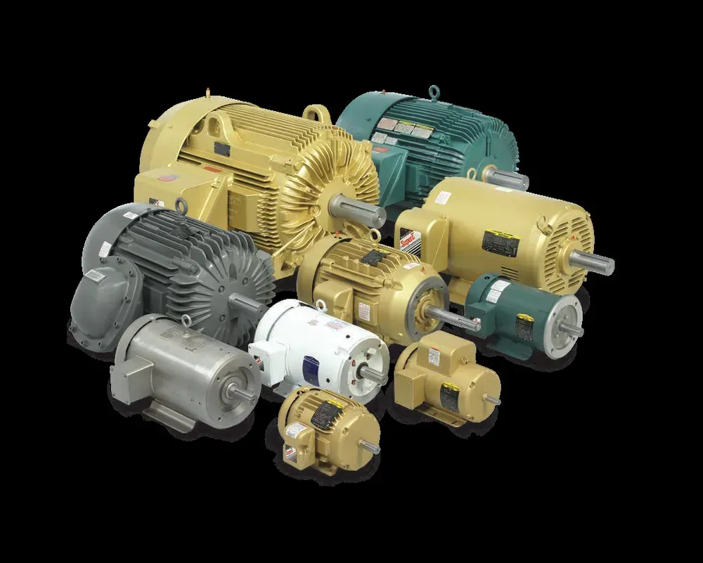 A bunch of different types of motors are sitting on a black background.