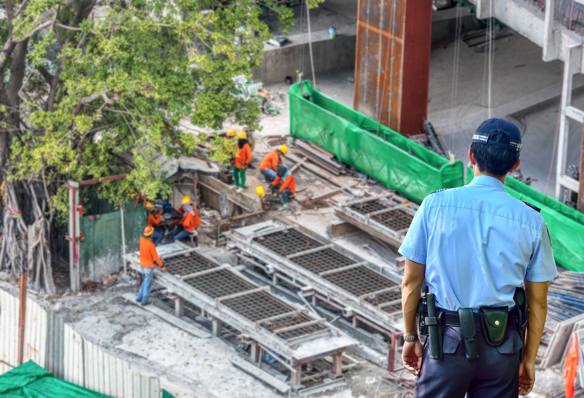 Security guard watching over a construction site