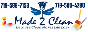 a logo for made 2 clean because clean makes life easy