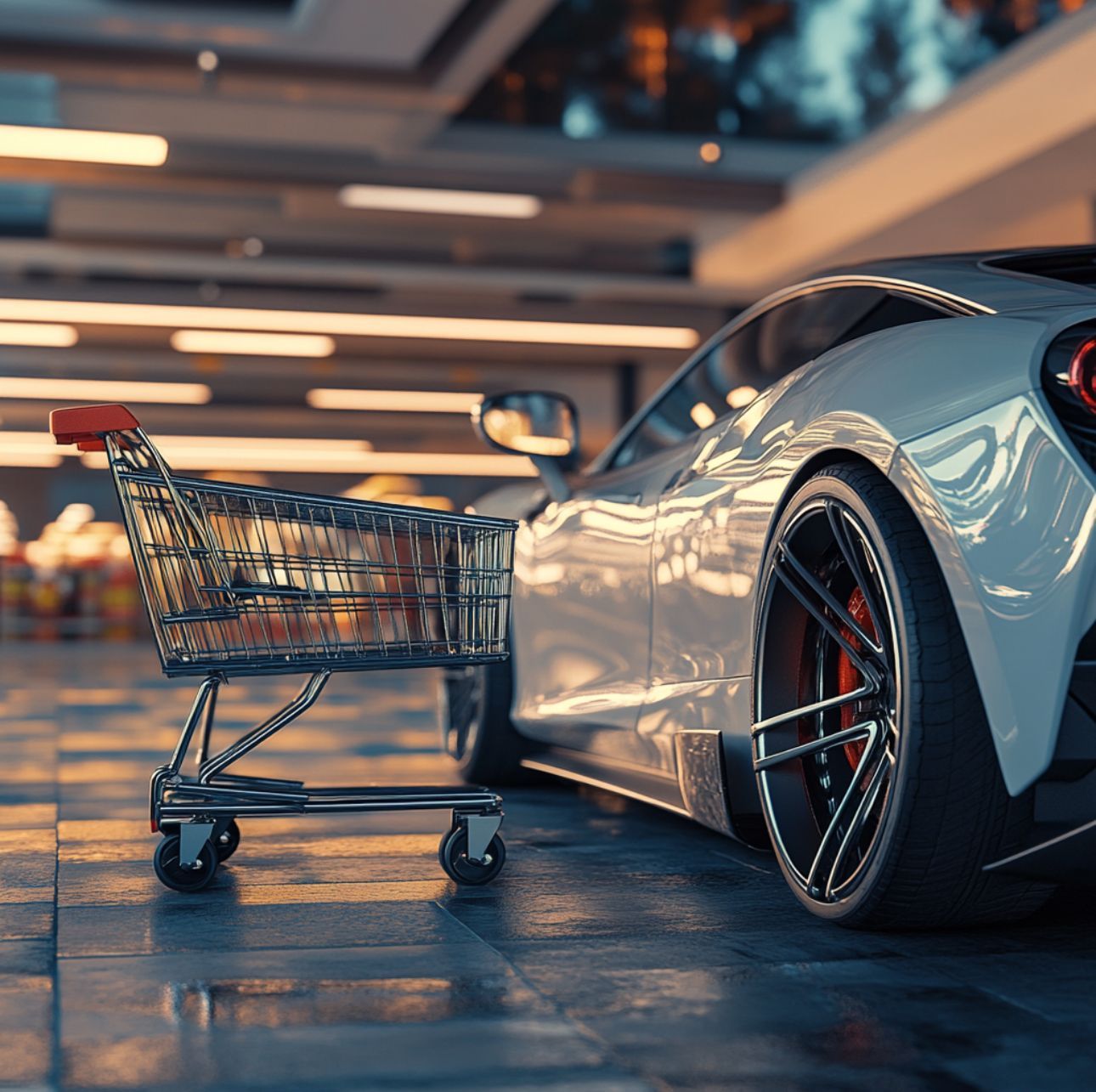 Shopping cart door ding, parking lot door dent