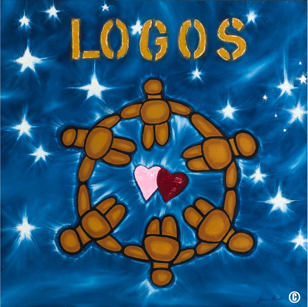 Un fond bleu avec des logos écrits dessus