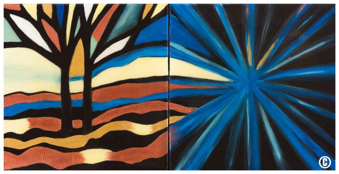 Une peinture d'un arbre et une peinture d'une étoile