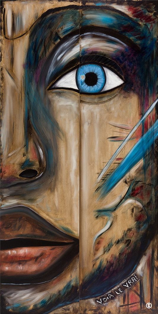 C'est une peinture du visage d'une femme avec un œil bleu.