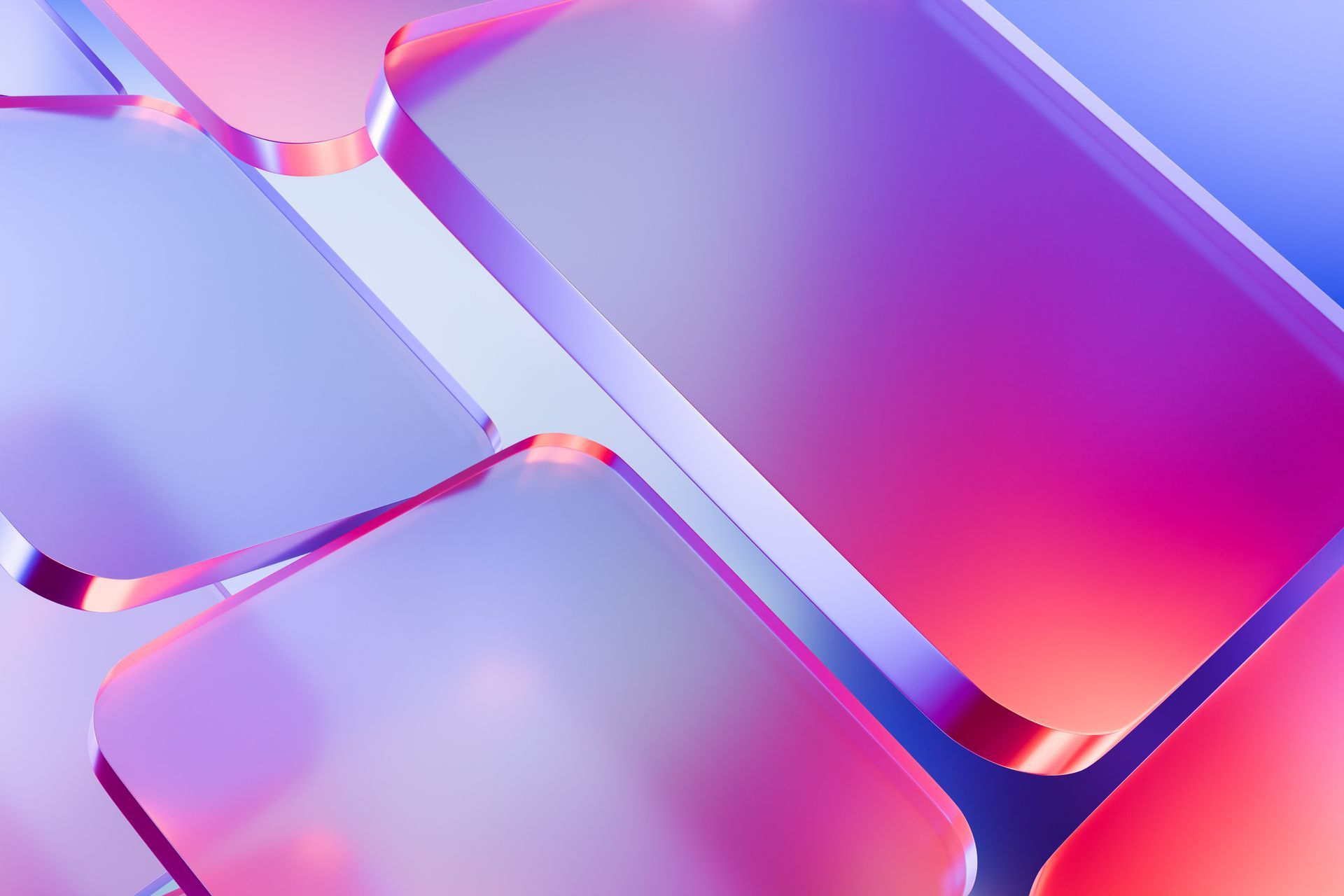 Abstract close-up with multiple rounded square shapes in blue, purple, and red hues.