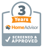 A home advisor logo that says `` 3 years home advisor screened and approved ''.