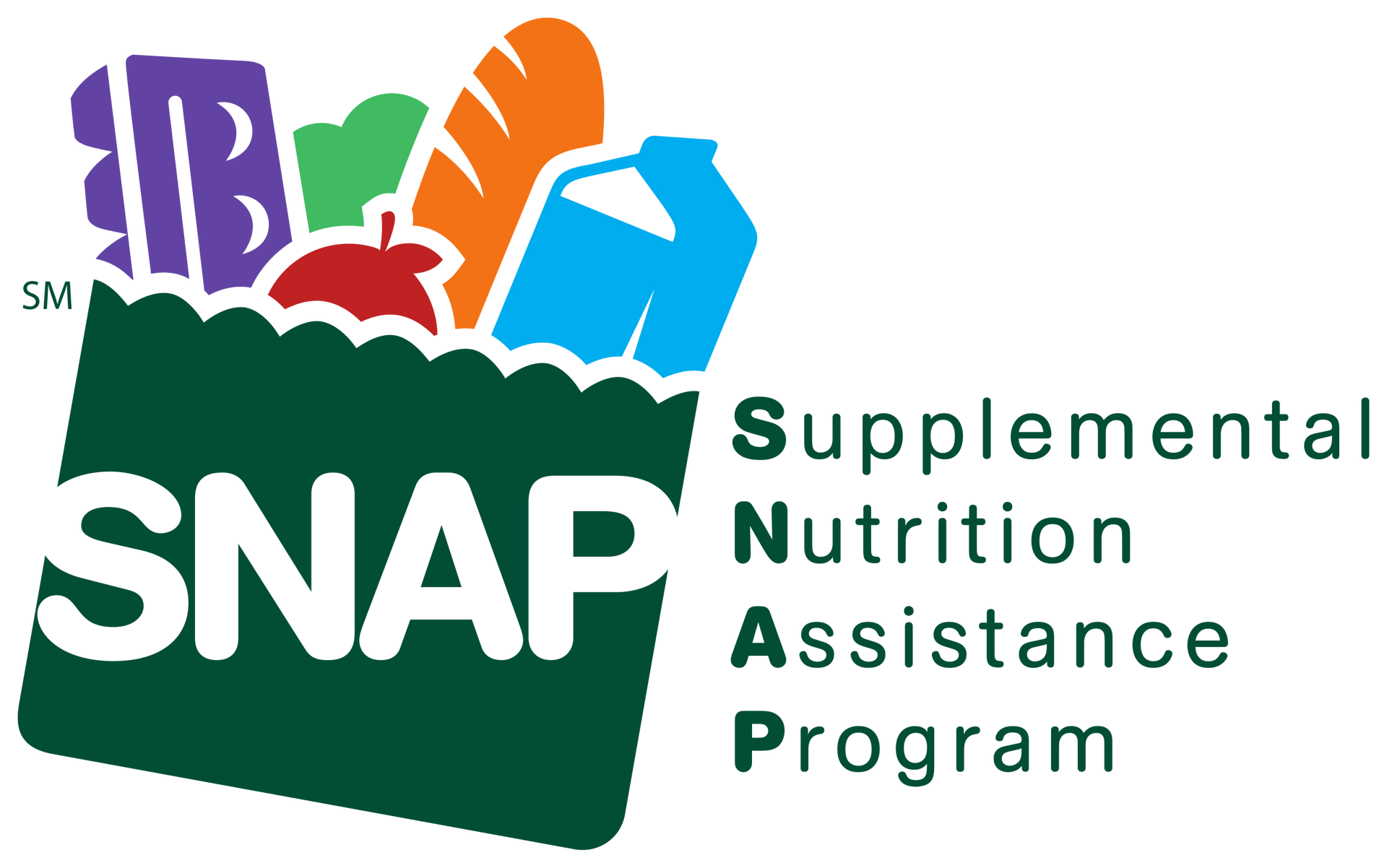 The snap supplemental nutrition assistance program logo shows a bag of food.