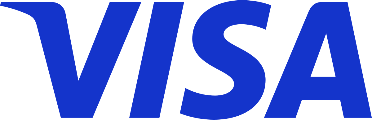 A blue visa logo on a white background