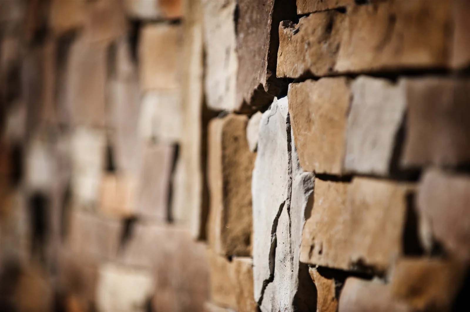A close up of a brick wall with a blurred background.
