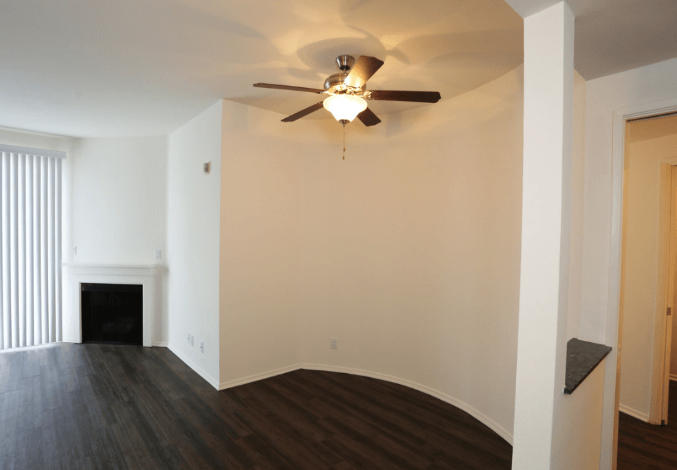 apartment living room with view of fireplace