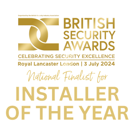 British Security Awards graphic: National Finalist for Installer of the Year, Royal Lancaster London, 3 July 2024.