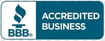 A blue sign that says accredited business on it.