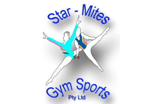 Logo: Two stylized gymnasts forming a star, blue text