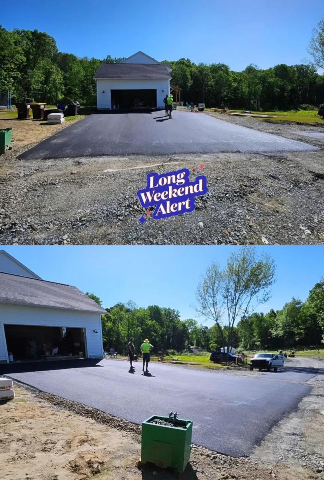 A before and after picture of a driveway being paved.